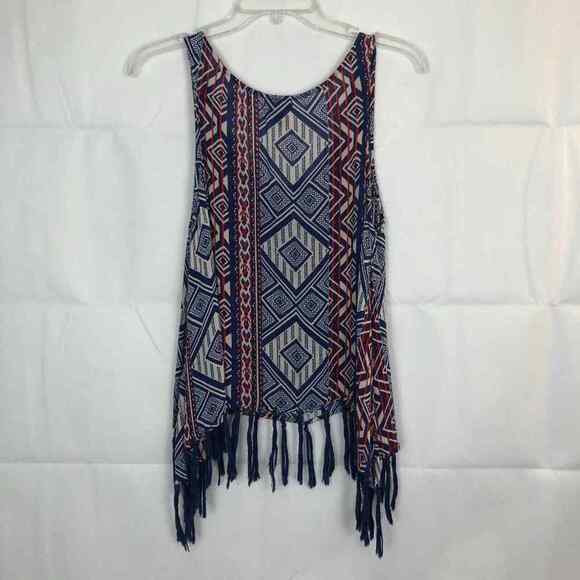 Forever 21 Women's Scoop Neck Sleeveless Boho Top w/Fringe Size Small - Picture 6 of 10